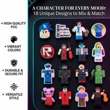Roblox 17件組 Lob Lesh 遊戲主題鞋飾，可拆卸防水洞洞鞋裝飾，可愛卡通 DIY 配件，適合男孩、兒童與遊戲愛好者，生日派對小禮物，Croc 鞋飾 - Roblo 洞洞鞋飾品 A款 - 查看 4