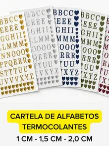 Cartela de Alfabeto Vinil Termocolante Monograma Casamento para tecidos porta joias carteira necessarie - 1 CM - 3 CARTELAS - Visão 2