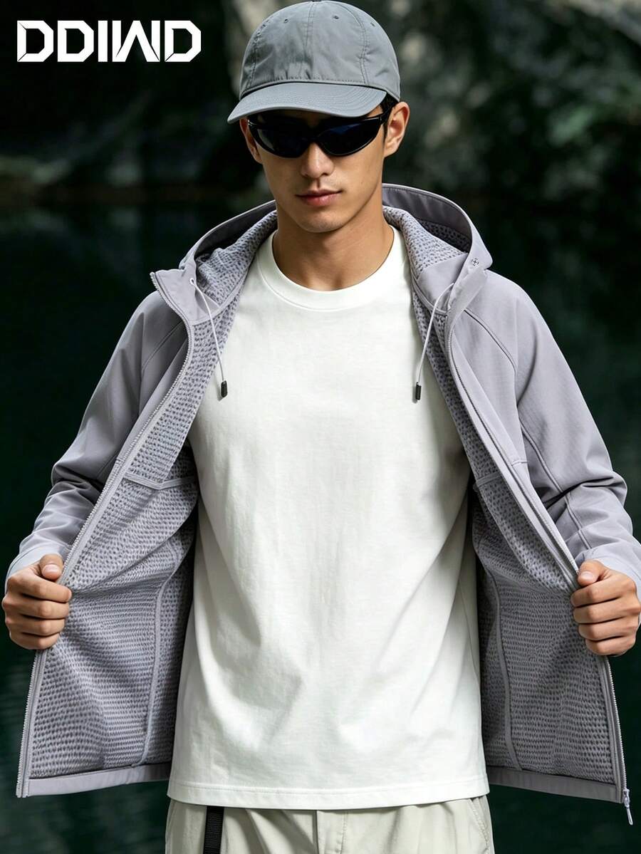 Men's Textured Outdoor Camping Hiking Climbing Commuting Casual Versatile Workwear Jacket