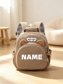 1pc Mini Personalized Back To School Cute Bear Backpack, Simple Casual Design, Zipper Closure, Nylon Material, Adjustable Shoulder Straps, Hand-Carry, Suitable For School, Shopping, Daily Outings, Outdoor Trips. Birthday Gift. - Striped Fleece 2501 - View 9