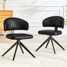 Set Of 2 Modern Dining Chairs With Curved Backrest, Padded PU Leather Seats - Black - View 3