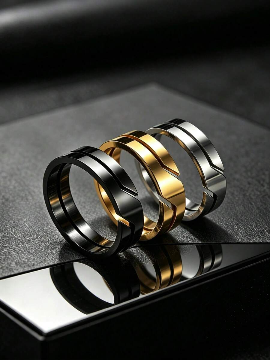 1PC Simple Fashion Hollow Stainless Steel Men's Ring, Unisex Jewelry, Suitable For Couples/Engagement/Wedding/Promise Ring/Vow Ring - Ring - View 1