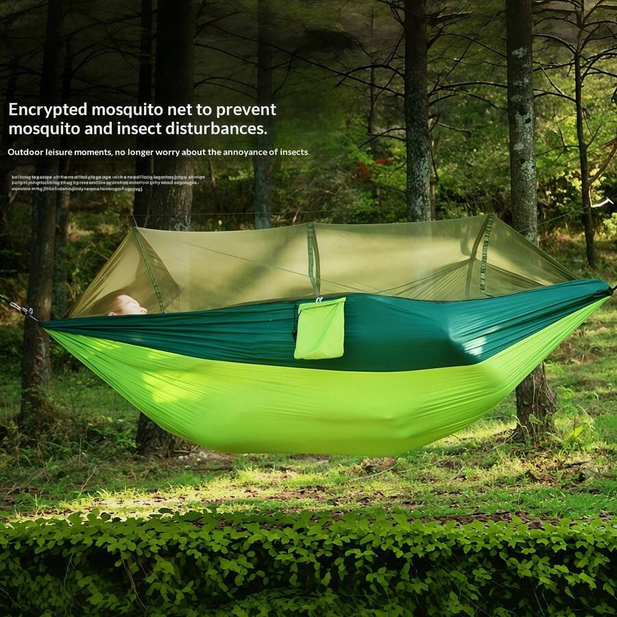 1PC Outdoor Camping Hammock With Encrypted Mosquito Net, Lightweight Portable Anti Bug Hammock With Storage Pocket Tree Straps, Heavy Duty Parachute Nylon Hammock For Hiking Backyard Travel - Multicolor - View 1