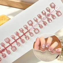 Kids Short Square Press On Nails, Summer Transparent Pink Fake Nail Tips With Cartoon Cat, Lemon Slice, Bow, Star & Fruit Print, DIY Manicure Kit For Little Girls, Party Holiday Daily Play Dress Up Nail Art Gift - Multicolor - View 17
