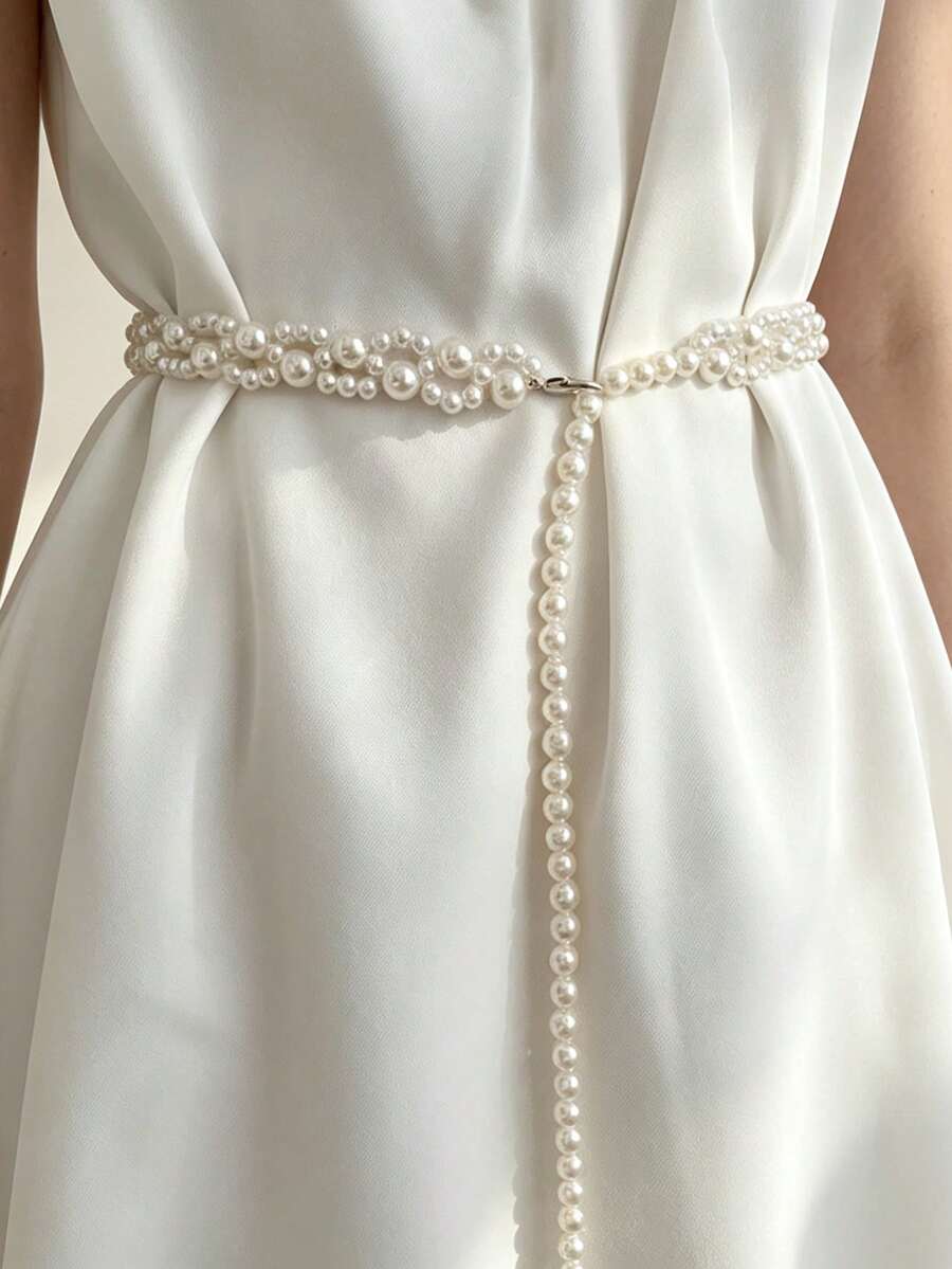 1 Piece Of Bridal Multi-Layer Faux Pearl Belt Waist Chain Wedding Decoration Waist Chain - White - View 1