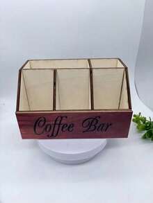 1pc 5-Compartment Wooden Coffee Bar Storage Box, Vintage Farmhouse Style Countertop Organizer, Suitable For Coffee Capsules, Coffee Cups, Spoons And Accessories, Farmhouse Style Kitchen Coffee Station Decor - Multicolor - View 6