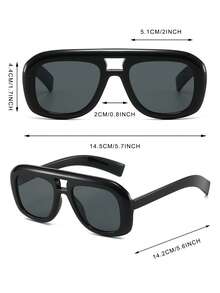 1 Pasang Kacamata Pria Hitam Model Aviator Jembatan Ganda Bingkai Tebal Gaya Retro - Hitam - View 5