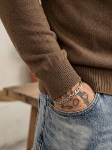 ALTZTAR Men's Solid Color Crew Neck Casual Long Sleeve Pullover Sweater - Brown - View 3