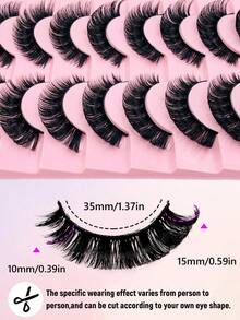 10 Pairs D Curl Russian False Eyelashes, Thick And Natural, Fluffy And Voluminous, Long And Thick, 3D Effect, False Eyelashes, False Eyelashes, Eyelashes, False Eyelashes - Multicolor - View 3
