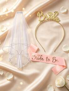 1 Set Bridal Rose Gold Headpiece, Veil And Hair Accessories, Suitable For Bachelorette Party, Wedding …Photography, Bride-To-Be Outfit And Accessories - Bridal 3-piece Set - View 11