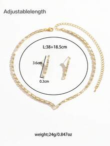 Minimalist Women's Trapezoid V-Neck Necklace & Stud Earrings Set, Suitable For Banquet, Wedding, Vacation, Holiday, Party - Gold - View 6