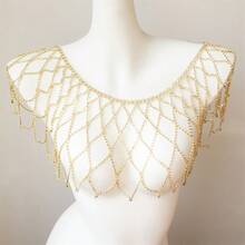 Bohemian Fashion Hollow Mesh Rhinestone Shoulder Chain, Bridal Wedding Banquet Women's Shiny Jewelry Accessory - Gold - View 3
