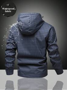 All-Over Plaid Textured Hooded Functional Jacket, Lightweight Long Sleeve Layering Jacket For Cycling, Hiking, Commuting, Casual Wear, Spring And Autumn - Blue - View 2