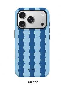 GIIPPA 1pc Blue Hand-Painted Vertical Stripe Pattern Design, Phone 17 Pro Max Phone Case, Compatible With Phone 16 Pro Max, 15 Pro Max, 14 Pro Max, Korean Style High-End Fashion Fun Phone Case, Compatible With 11/12/13/14/15/16 Pro Max Plus, Elegant Design Suitable For Men And Women, Perfect Gift For Girlfriend On Christmas, Valentine's Day, Easter, Wedding Season And Birthday! - Blue - View 1