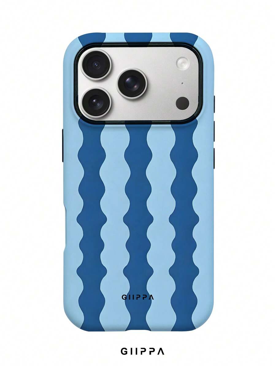 GIIPPA 1pc Blue Hand-Painted Vertical Stripe Pattern Design, Phone 17 Pro Max Phone Case, Compatible With Phone 16 Pro Max, 15 Pro Max, 14 Pro Max, Korean Style High-End Fashion Fun Phone Case, Compatible With 11/12/13/14/15/16 Pro Max Plus, Elegant Design Suitable For Men And Women, Perfect Gift For Girlfriend On Christmas, Valentine's Day, Easter, Wedding Season And Birthday! - Blue - View 1