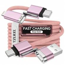 Tzlrxl Universal 4-In-1 Interchangeable Charging Cable, Fast Charging Multi-Port Data Cable, Durable Braided Nylon Wire, Suitable For Multiple Devices, Multiple Colors Available - Pink - View 9