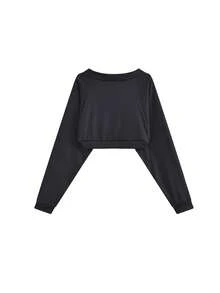 Sweet Cool Style Design Knitted Short Cover Up With Tie Waist, Long Sleeve Layering Top For Women, Autumn/Winter Outerwear (Inner Layer Not Included) - Black - View 4