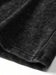 AnChiStreetwear--Men's Plus Size Fashion Japanese Style Samurai Cat Graphic Print Streetwear Washed Distressed Black Vintage Elastic Drawstring Shorts, Suitable For Street, Outdoor, Dating, Sports, Fitness, Daily Wear - Black - View 4