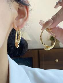 1 Pair Minimalist Elegant Geometric Textured Convertible Earrings, Suitable For Women's Casual And Party Wear - Yellow Gold - View 3