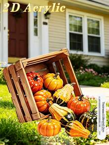 [2D Flat] 1pc Halloween Autumn Orange & Green Pumpkin Box Garden Stake Decor, Outdoor Decoration (17cm/6.69inch) Home Decor, Gardening Supplies, Patio Decoration, Acrylic, With Stake Base, 11 Holiday Decorations, Eye-Catching Yard Art Lawn Decor, Flower Bed & Front Yard Decoration, Unique Gift For Gardening Enthusiasts, Perfect For Autumn Harvest Season - Pumpkin Garden Stake - View 8
