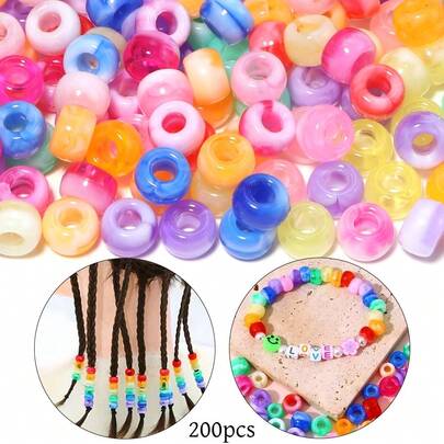 200 Buah Manik-Manik Akrilik Gradien Dua Warna Lubang Besar, Manik-Manik Berbentuk Silinder, Bahan Manik-Manik Berwarna-warni untuk Perhiasan Gelang dan Anting-Anting, Gantungan Kunci, Rantai Ponsel, Liontin Rumbai, Manik-Manik Dekoratif