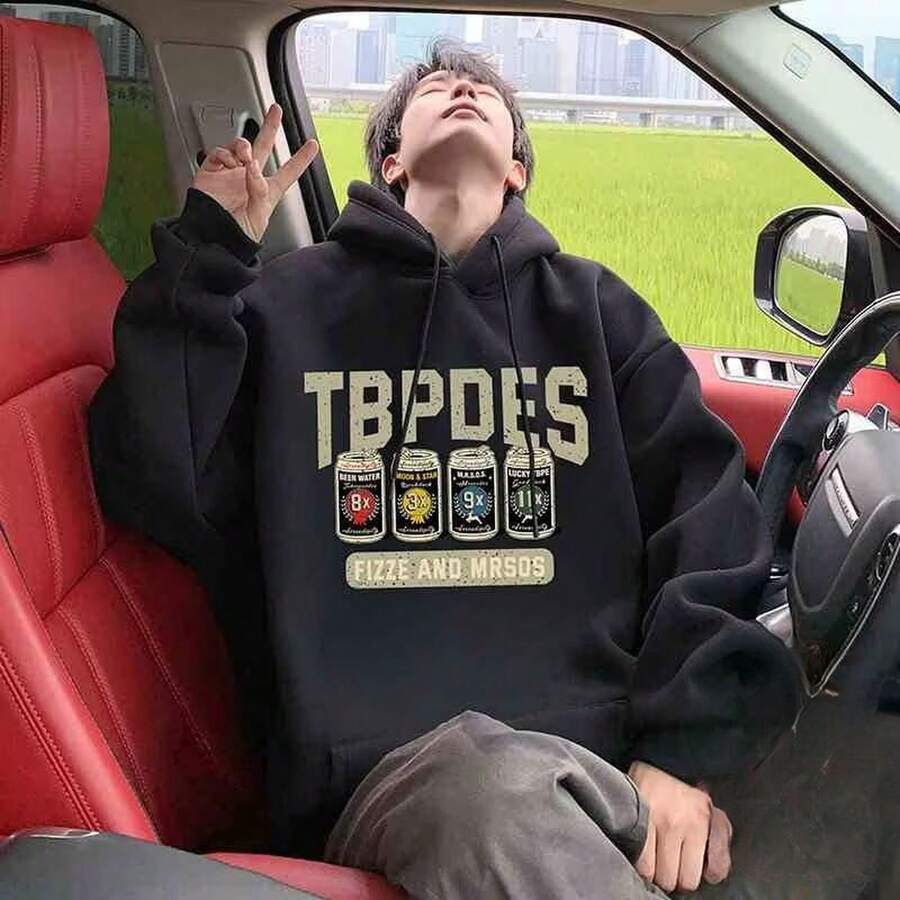 Men's Hooded Sweatshirt For Autumn And Winter Ins Hong Kong-Style Loose-Fitting Brand Letter-Print Versatile Jacket, New Model For The Year - 黑色 - 查看 1