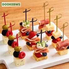 75/150/300pcs Disposable Fruit Picks (3 Colors Combination), Creative Cocktail Decoration Picks & Appetizer Toothpicks, Mini BBQ Food Skewers, Suitable For Weddings, Parties, Picnics, Afternoon Tea Cold Platters And Home Gatherings - Multicolor - View 1