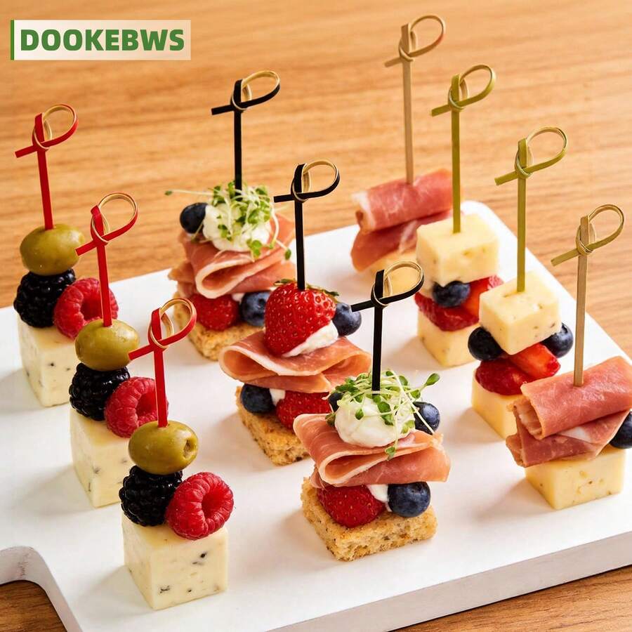 75/150/300pcs Disposable Fruit Picks (3 Colors Combination), Creative Cocktail Decoration Picks & Appetizer Toothpicks, Mini BBQ Food Skewers, Suitable For Weddings, Parties, Picnics, Afternoon Tea Cold Platters And Home Gatherings - Multicolor - View 1