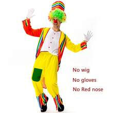 Man Women Fancy Clown Jumpsuits Costume No Wig Red Nose Adult Performance Outfit For Party And Theme Events Include Coat Hat Size S=4XL M=5XL - Multicolor - View 1