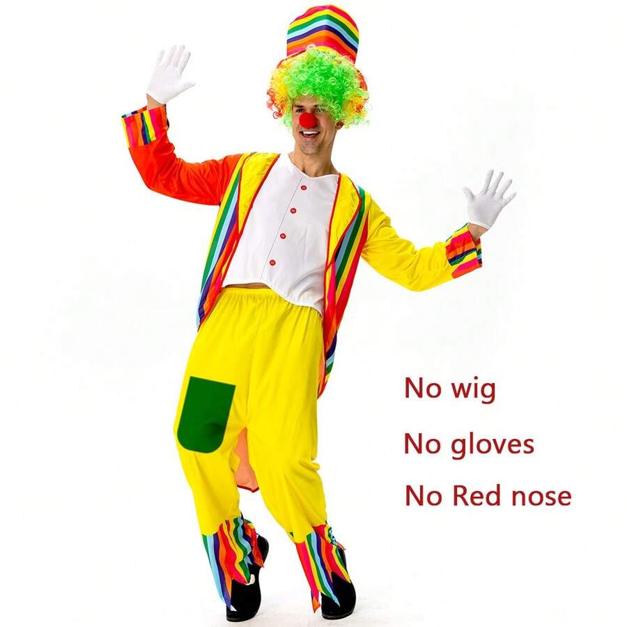 Man Women Fancy Clown Jumpsuits Costume No Wig Red Nose Adult Performance Outfit For Party And Theme Events Include Coat Hat Size S=4XL M=5XL - Multicolor - View 1