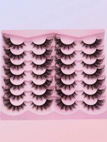 14 Pairs Fluffy Lightweight Strip False Eyelashes, Soft Flexible Black Eyelash Band, Soft Lightweight Synthetic Fiber, Reusable 3D Voluminous Eyelashes, Bold Natural Makeup Effect, Suitable For Daily Makeup, Date, Birthday Party, Nightclub And Studio Photography - Black - View 5