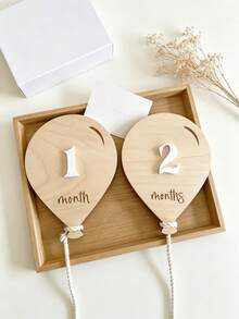 Wooden Balloon Milestone Sign Set, Interchangeable Milestone Cards Set, Double-Sided Baby Milestone Birth Announcement Board, Newborn 1-12 Months Photo Props, Boy Girl Balloon Milestone Signs, Number Month Growth Commemorative Photo Props, Newborn Photography Props - Multicolor - View 3