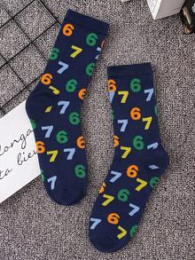 1 Pair Fun Socks - With Number 67, Unisex Mid-Calf Socks, Fashionable Versatile Socks, Suitable For Office, Home, Travel, Sports Wear - Multicolor - View 2