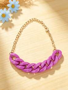 Decorative Pet Necklace (Dog Accessory), Solid Color Acrylic Chain Design With Adjustable Gold Metal Extension Chain, Fashionable And Photogenic, Suitable For Small To Medium Dogs And Cats - Purple - View 5