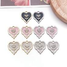 6/10 pièces pendentif cœur ondulé émaillé, breloque fleur en alliage avec strass, accessoires pour la fabrication de bijoux, matériaux DIY pour bracelet, collier et boucles d'oreilles faits main - Cœur - Voir 11