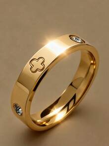 VJS 2026 Set Cincin Tumpuk Stainless Steel Berlapis Emas 18K Terbaru, Gaya Wanita, Motif Daun Semanggi, Dekorasi Putih dan Cincin Berlian Penuh yang Dipersonalisasi, Perhiasan Minimalis Hypoallergenic, Hadiah Hari Ibu yang Sempurna, Pesta, Liburan, Aksesori Pemakaian Sehari-hari, Satu Set Mengatasi Kekhawatiran Akan Aksesori - Yellow Gold - View 6