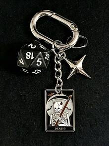 Tarot Card Dice Pentagram Keychain, Poker Card Halloween Vintage Phone Charm, Classic Multi-Sided Dice Star Keychain, Vintage Tarot Card Phone Bag Keychain, Multi-Functional Pendant Couple Bag Charm - Multicolor - View 6