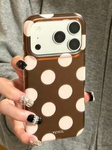 Minimalist Cute Polka Dot Brown & Pink Mirror Phone Case, Compatible With IPhone 18Pro Max 18 Pro 17 Pro Max 17 Pro 16 Pro 16 Pro Max 15 Pro Max 15 Pro 14 Pro Max 14 Pro 13 Pro Max 13 12 Pro Max 11, Sweet Fashion Anti-Drop Soft Shell - Brown - View 3