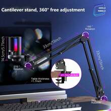 HITOZON Gaming Condenser Microphone, USB-A Plug, RGB Lighting, Boom Arm Stand, Suitable For Video Conferencing, Singing, Live Streaming, Gaming - View 6