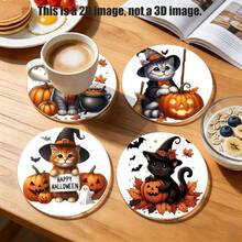 1 Set de dessous de verre antidérapants en PET avec design de citrouille et chat noir de la série Halloween, accessoires de décoration pour la maison et la cuisine, fournitures de jardin extérieur, convient pour diverses fêtes de vacances, Thanksgiving, Halloween, Noël, Jour des Morts, cadeaux de décoration de rentrée scolaire - Sous-verre en PET-2201 - Voir 7