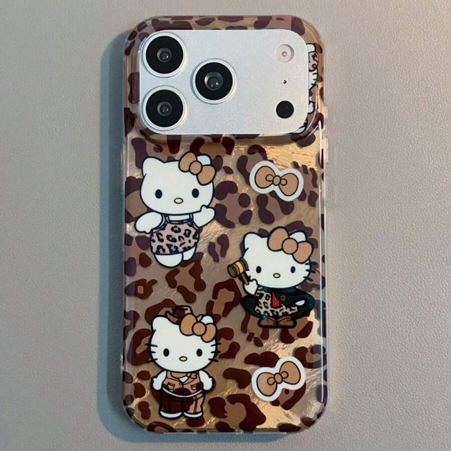 SANRIO Casing Ponsel Motif Kucing Leopard Kompatibel dengan Apple 17 Pro Max Perlindungan Penuh 15 Plus/14/13/12/11 Kartun/Anti-Jatuh - MultiWarna - View 1
