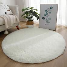 Thickened Round Rug 1 Pc Suitable For Bedroom Modern Fluffy Round Rug, Suitable For Living Room Round Fluffy Rug, Non-Slip Furry Soft Rug, Door Mat Living Room Floor Bedroom - White - View 1