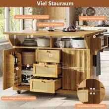 Folding Kitchen Trolley, 95 Cm Kitchen Cart With Ergonomic Height, PE Rattan Drawers, Mobile Cart For Kitchen, Balcony And Camping, Natural Brown - Natural Wood Color - View 5