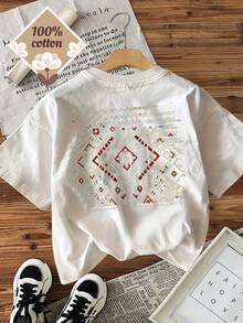 Kilim Geometric Totem Graphic Cotton Tee For Ladies, Boho Crew Neck Short Sleeve  Spring Summer Wear - 白色 - 查看 3