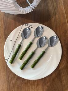 Stainless Steel Acrylic Bamboo Handle Western Style Knife Fork Spoon Dessert Spoon Fruit Fork - Green - View 17