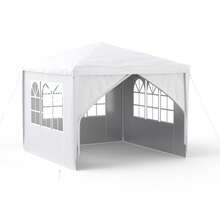 Steel Frame Party Tent For Garden & Outdoor Events, Assembly Canopy With Splash-Resistant PE Cover, Multiple Sizes & Colors Available, Modern Outdoor, White - White - View 2