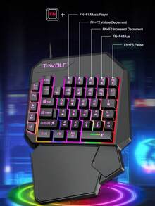 T-WOLF Gaming Set Mobile Phone Tablet One-Handed Keyboard Mouse Peripheral Throne Adapter Keyboard Mouse Set Mobile Gaming Gear One-Handed Keyboard 5-Piece Set One-Handed Keyboard Mouse Gaming Set Throne Mobile Game Mobile Gaming Gear Left-Hand Keyboard - View 5
