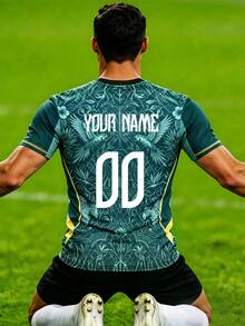 Jersey Sepak Bola Pria Brasil Kustom Personalisasi & Motif Leopard Brasil Ringan Lembut & Cocok untuk Pertandingan, Latihan, Pakaian Kasual & Hadiah & Bintang - Hijau - View 6