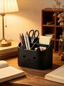 This Practical Desktop Organizer Combines Pen Holder And Multi-Functional Storage Box Functions, Featuring A Cute Cat Face Design With Multiple Compartments To Neatly Store Pens, Pencils, Markers And Various Office Supplies - One Size - View 12