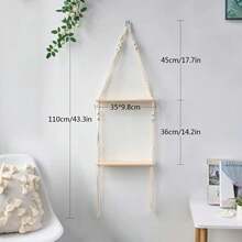 1 pieza Colgante de pared de macramé estilo bohemio, estantería decorativa de 2 niveles para almacenamiento de pared, tapiz decorativo para sala de estar, dormitorio, fondo de pared, estantería de almacenamiento con borlas, decoración de pared de arte de fibra, hecho a mano, tejido de encaje, tabla de madera de doble capa - Sin decoración - Beis - Ver 15